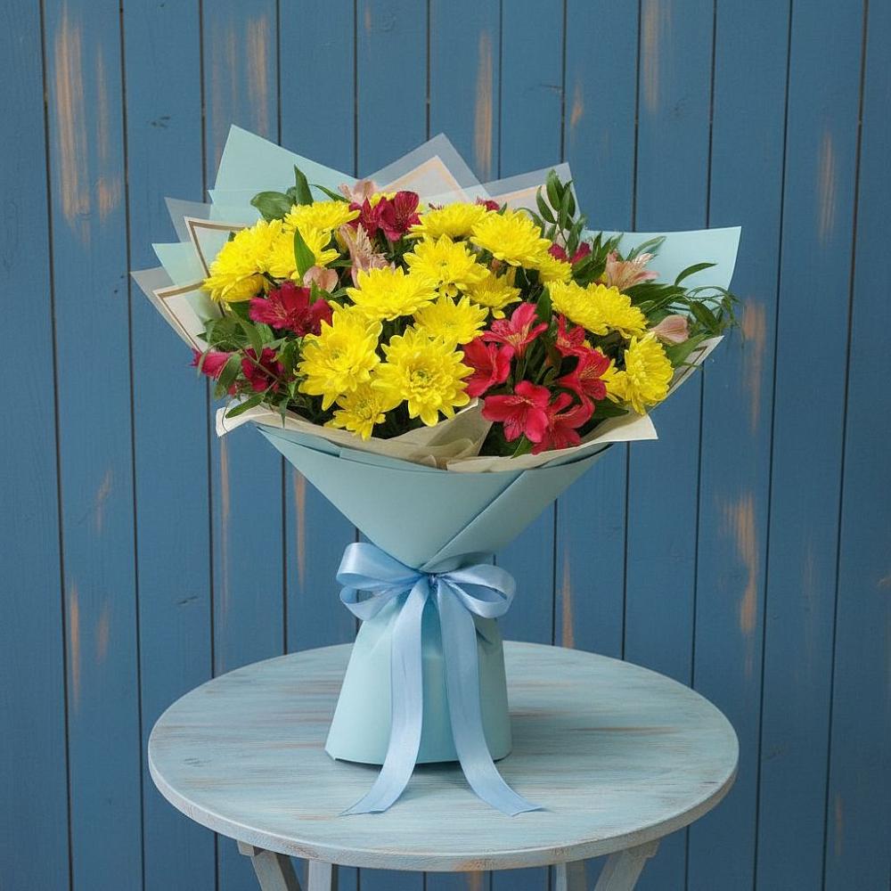 Букет цветов из: Альстромерии и Хризантемы в Починки