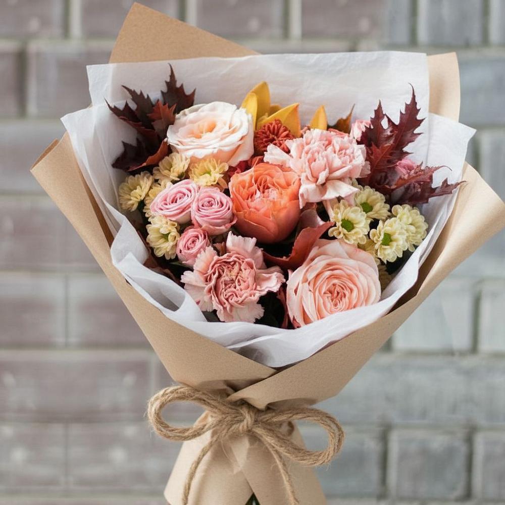 Букет цветов из: Гвоздики, Хризантемы и Розы в Починки