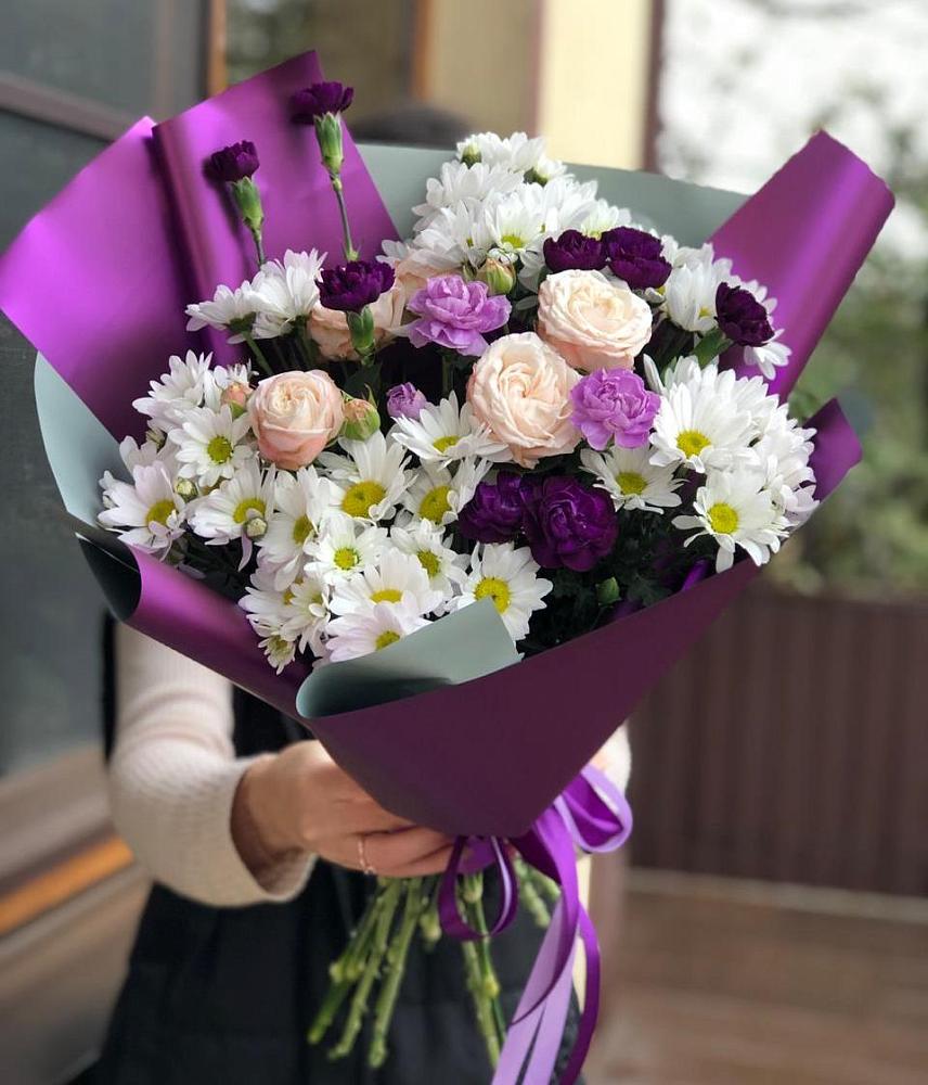 Букет цветов из: Хризантемы, Гвоздики и Розы в Починки