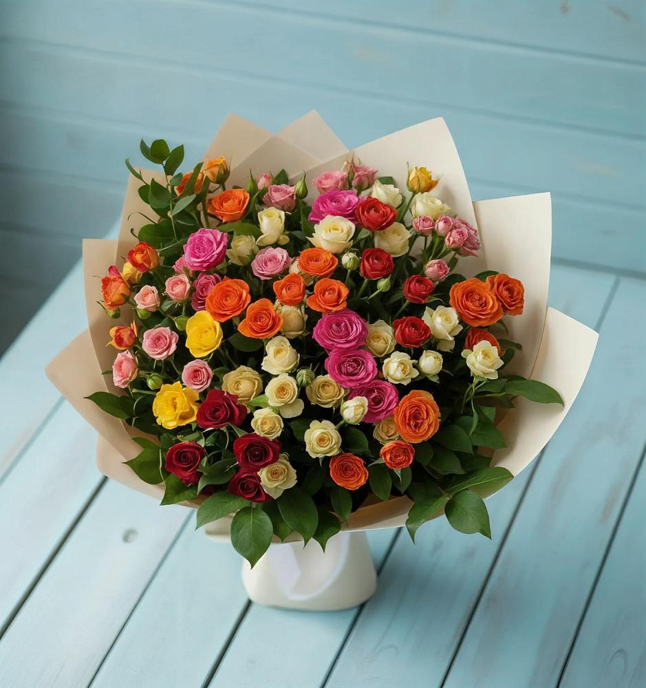 Букет Микс из разноцветных кустовых роз в Починки