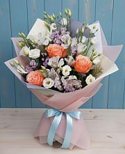 Букет цветов из:  Лизиантусы, Розы, Альстромерии и Гипсофила #REPLACE_PRED# Починки