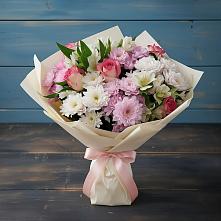 Букет цветов из:  Хризантемы, Альстромерии и Розы в Починки