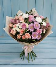 Букет цветов из:  Хризантемы, Розы и Альстромерии в Починки