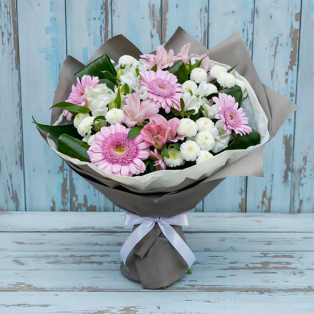Букет цветов из: Герберы, Альстромерии и Хризантемы в Починки