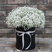 Цветочная композиция из Гипсофила в шляпной коробке в Починки