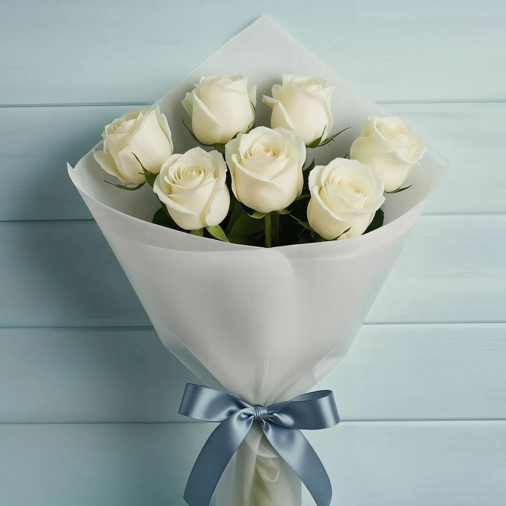 Букет 7 Белых роз Эдлесс Лав в Починки